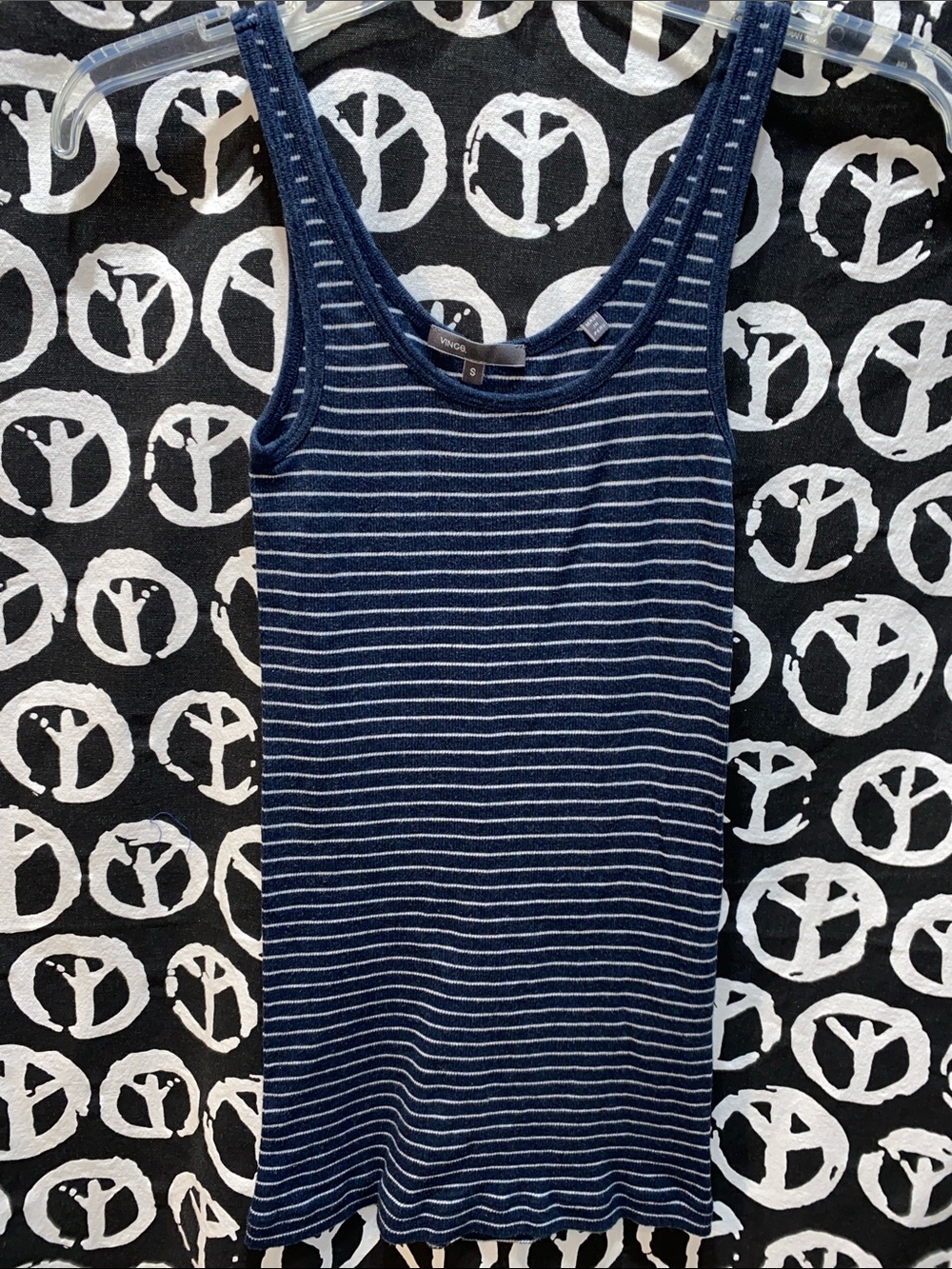 VINCE. Navy & White Stripe Ribbed Tank Top - SZ S